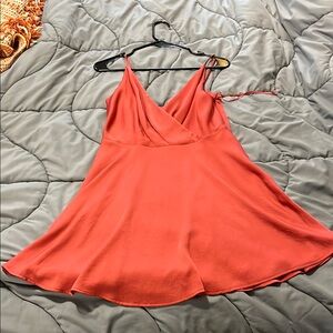 Express Vibrant Coral V-Neck Lined Polyester Dress  sz medium